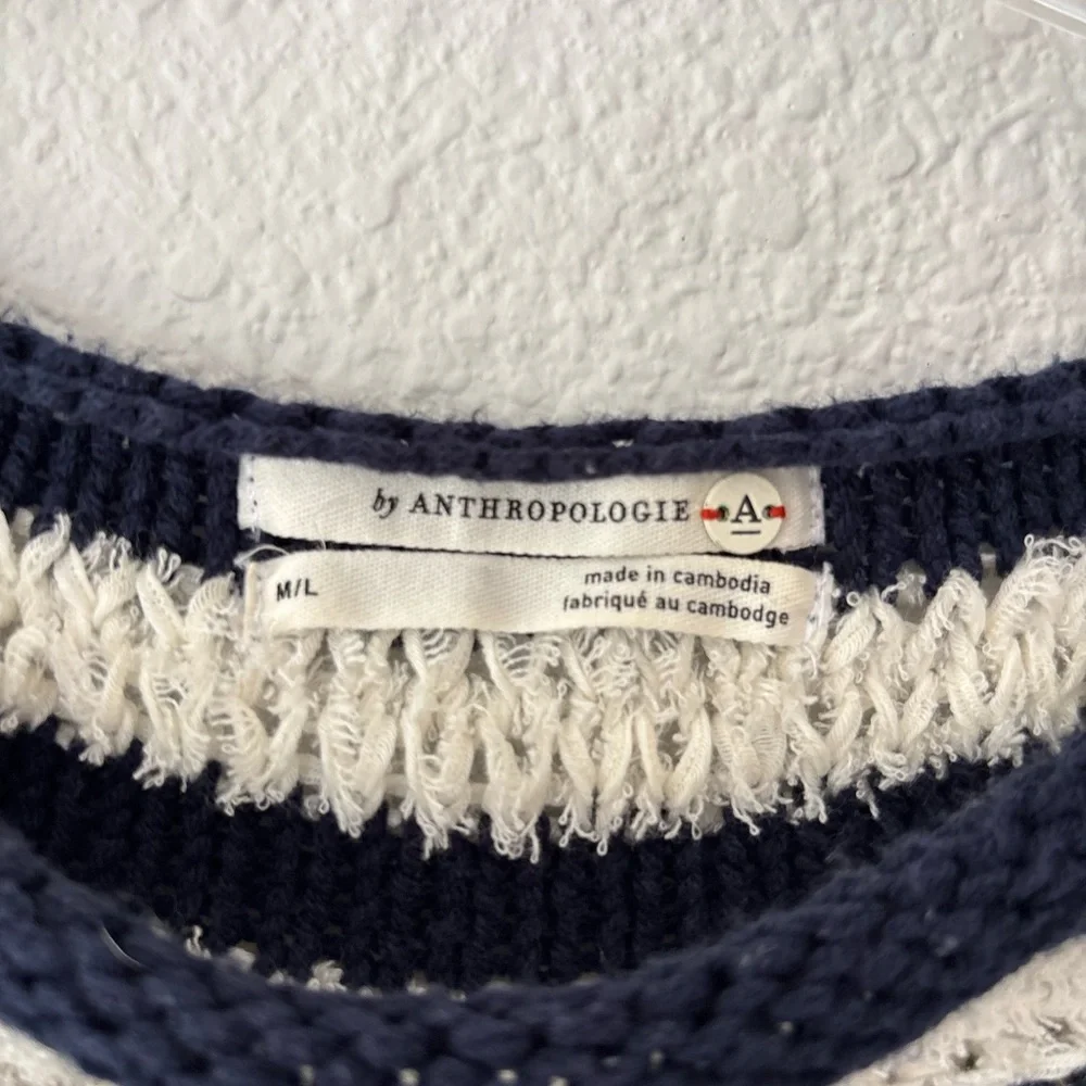 Anthropologie Evie Poncho Sweater Large Striped Relaxed Oversize Short Sleeve - Picture 5 of 9